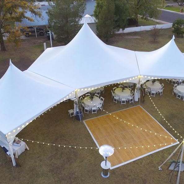 Wedding tent with hanging lights