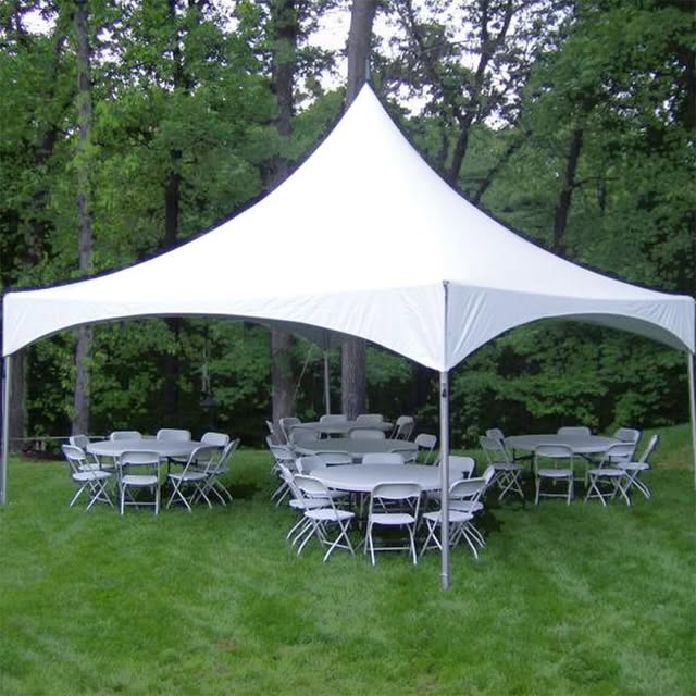 Tent setup with bistro lighting