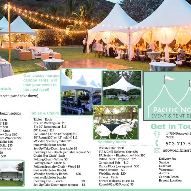 Pacific North Events & Tents promotional flyer