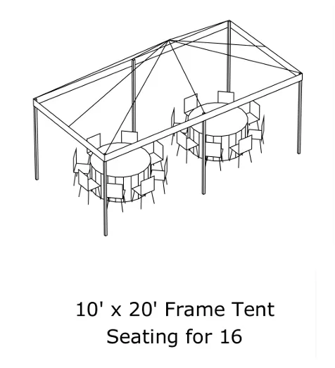 10x20 frame tent seating for 16