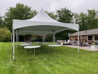Tent set up in a backyard