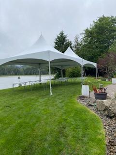 Tent set up near a lake